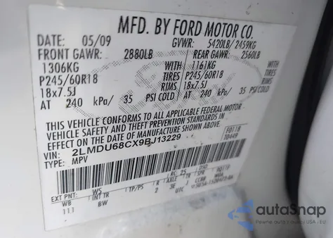 2009 Lincoln Mkx from USA, damaged, VIN 2LMDU68CX9BJ13229